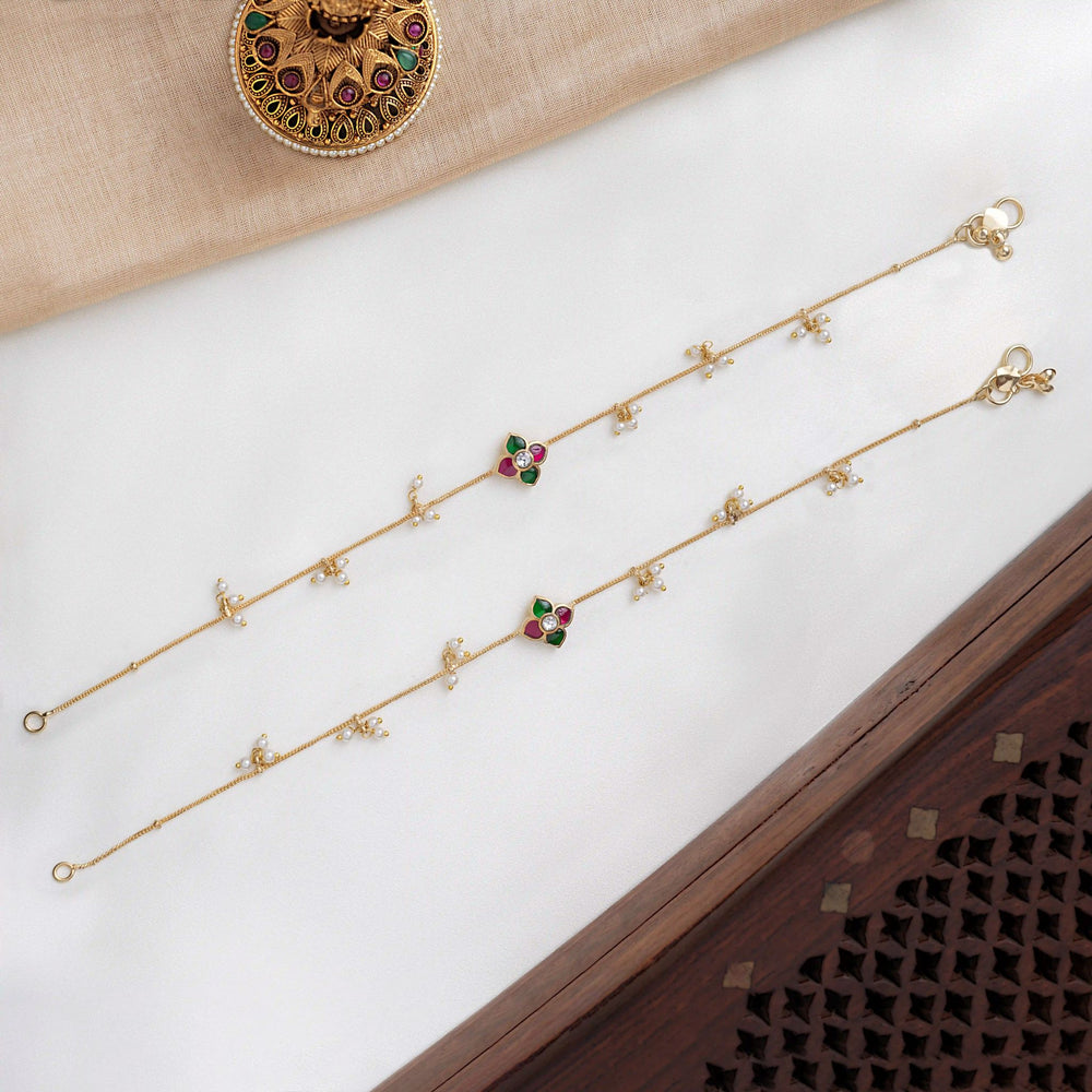 Floral Jadau Pearl Anklets