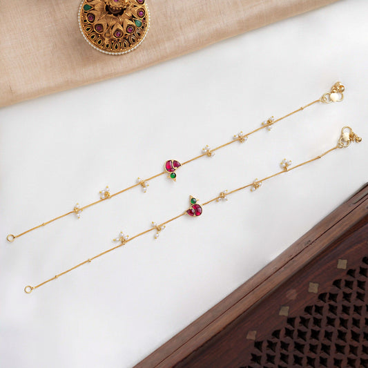 Ruby Bird Pearl Jadau Anklets