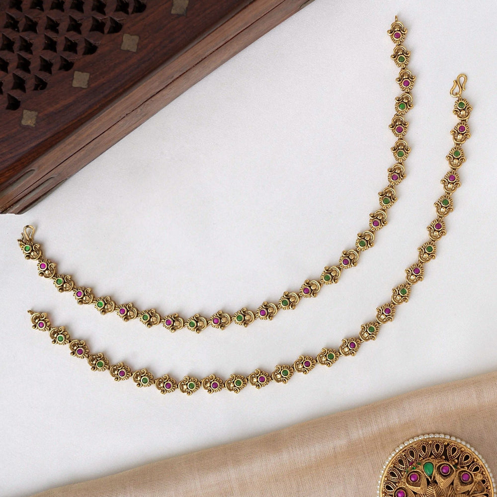 Pink & Green Stone Classic Anklets