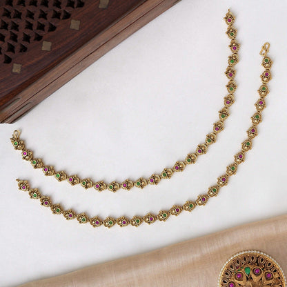 Pink & Green Stone Classic Anklets