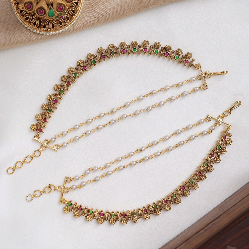 Floral Dual Pearl Ear Chains