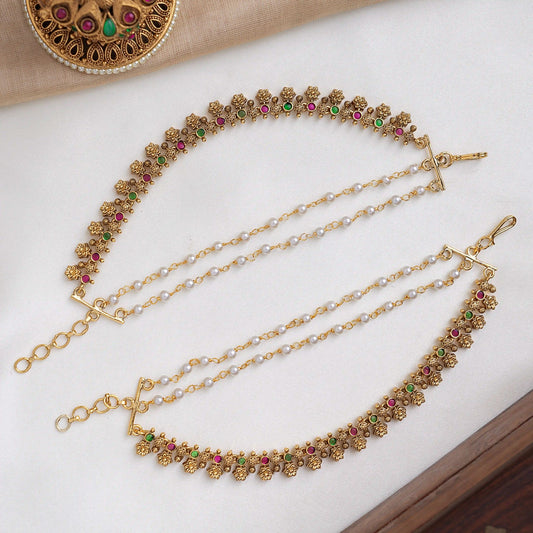 Floral Dual Pearl Ear Chains