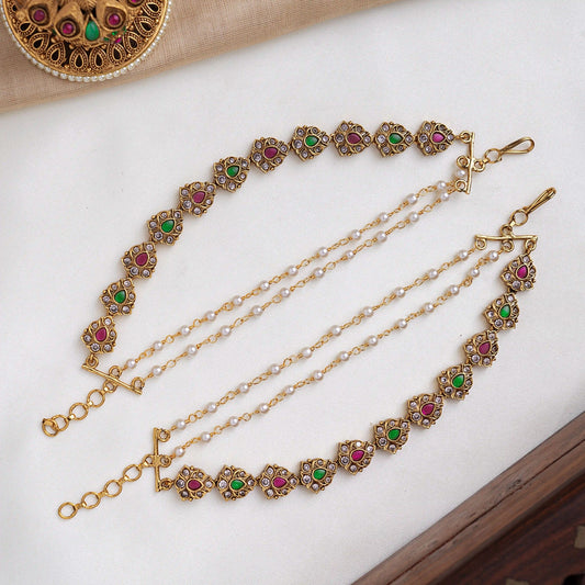 Dual Pearl Leaf Ear Chains