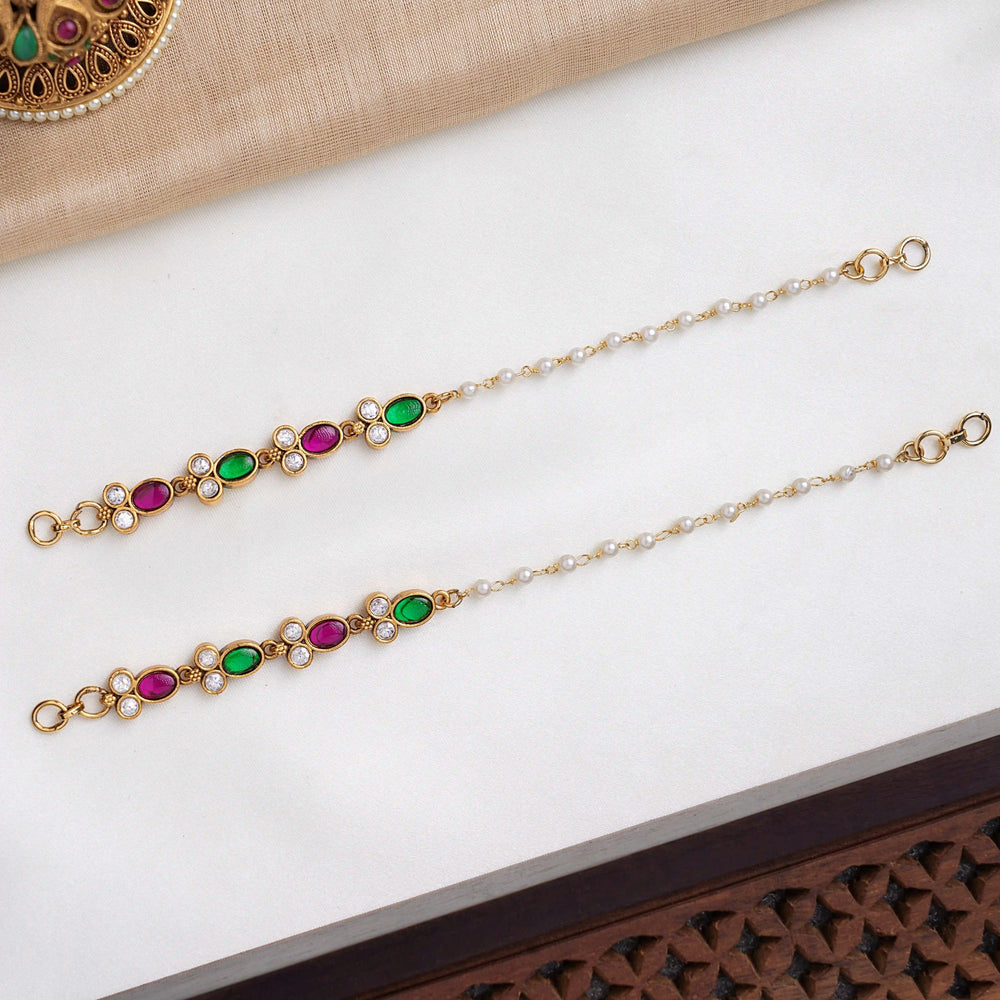 Oval Ruby Emerald Ear Chains
