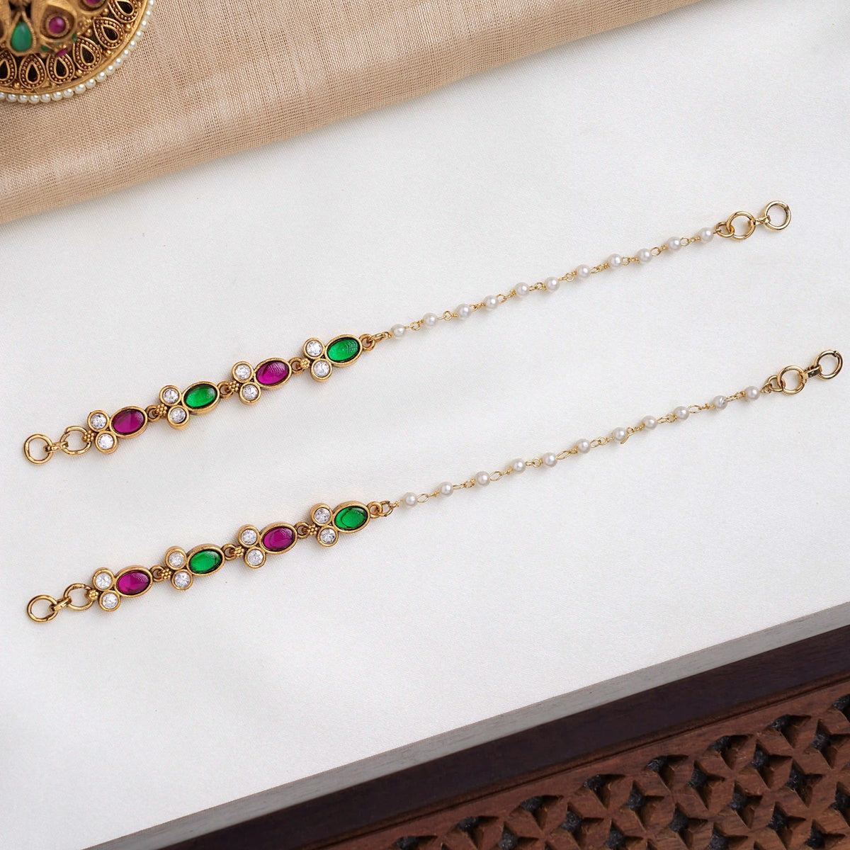 Oval Ruby Emerald Ear Chains