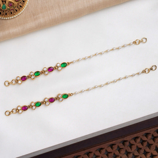 Oval Ruby Emerald Ear Chains
