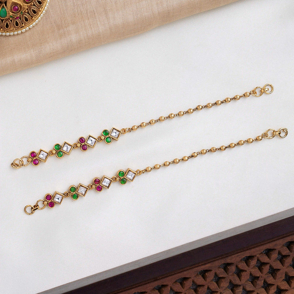 Polki Ruby Emerald Drop Ear Chains