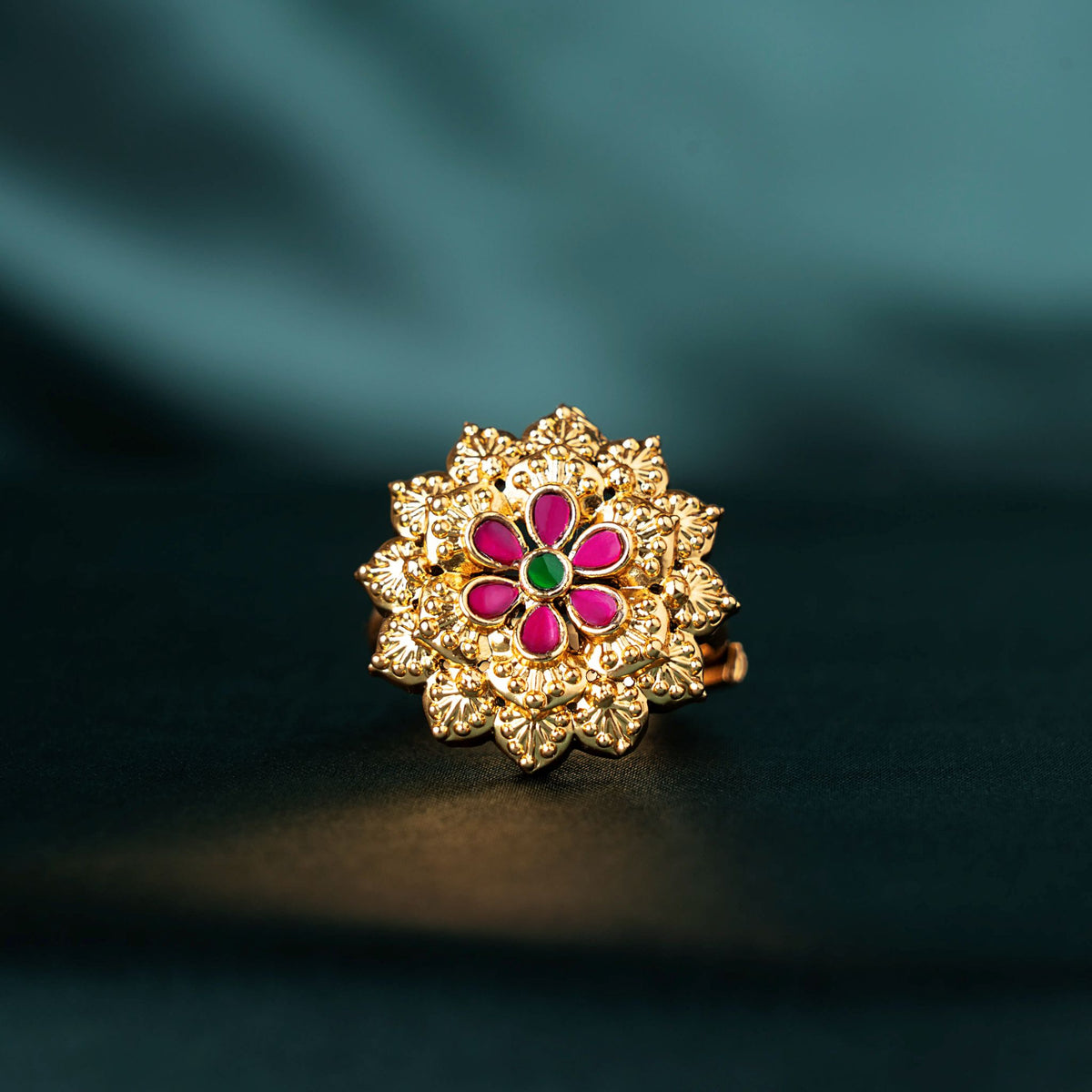 Ruby Floral Statement Finger Ring