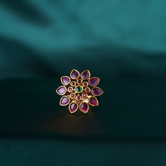 Ruby Floral Finger Ring