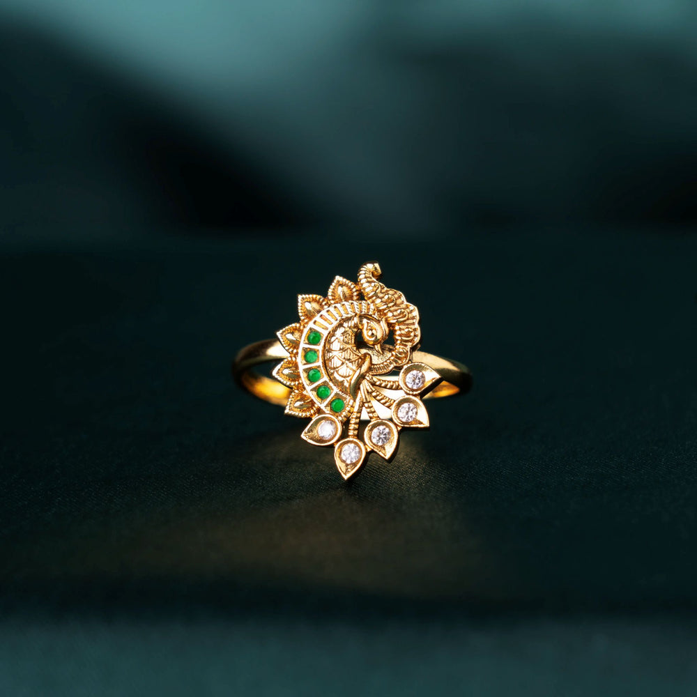 Emerald Peacock Finger Ring