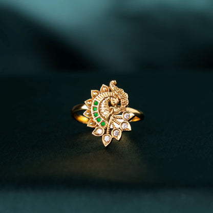 Emerald Peacock Finger Ring