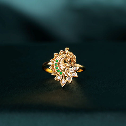 Emerald Peacock Finger Ring