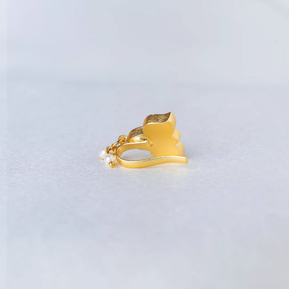 Lotus Jadau Pearl Drop Nose pin