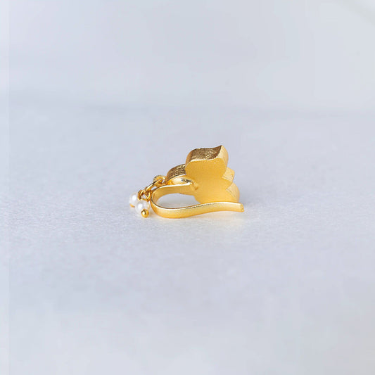 Lotus Jadau Pearl Drop Nose pin