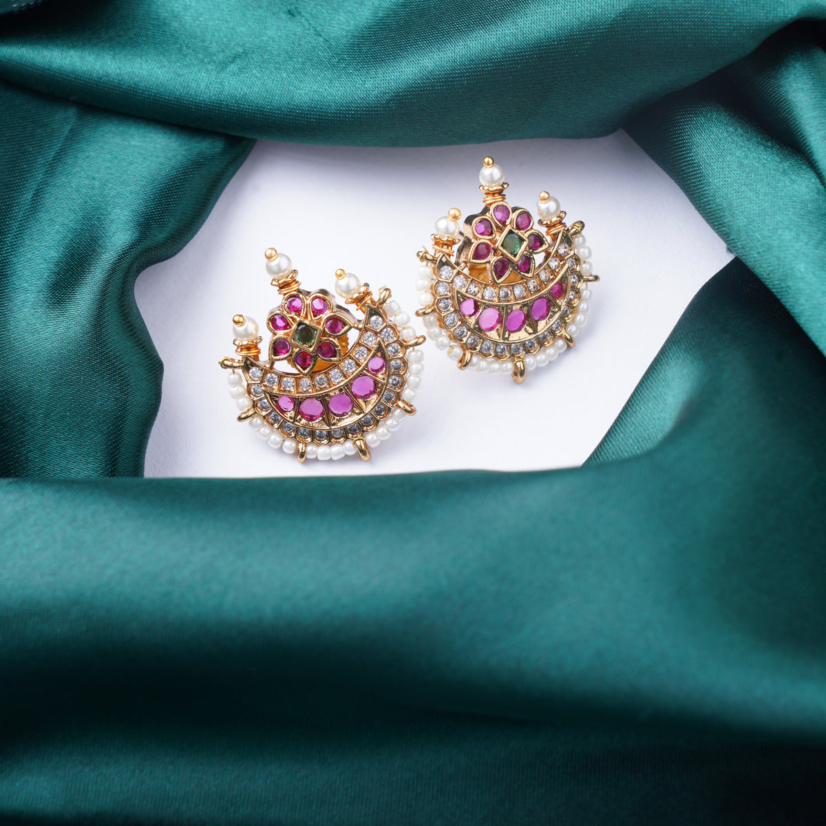 Ruby Crescent Floral Stud