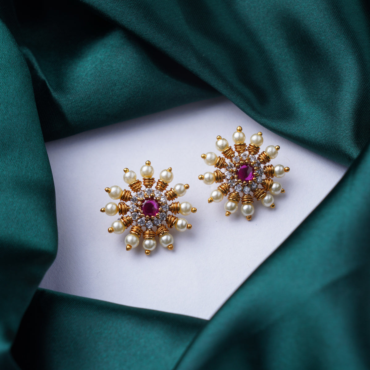 Ruby Pearl Zircon Stud