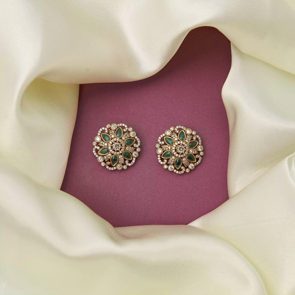 Emerald Floral Cluster Stud