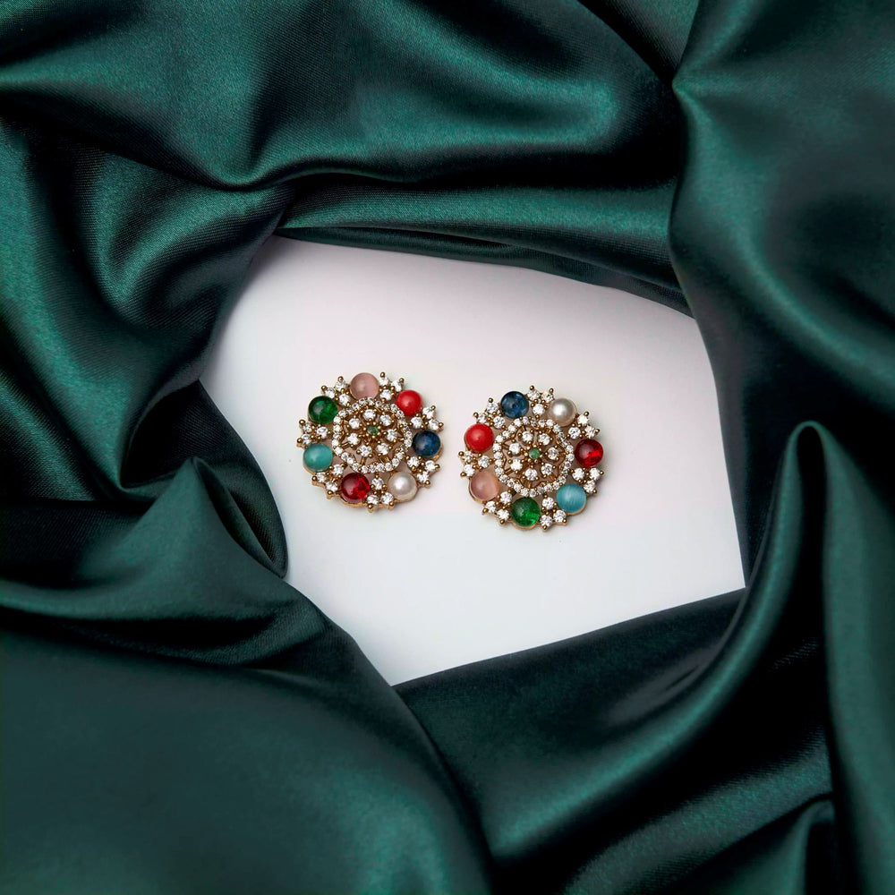 Navratna Floral Halo Studs