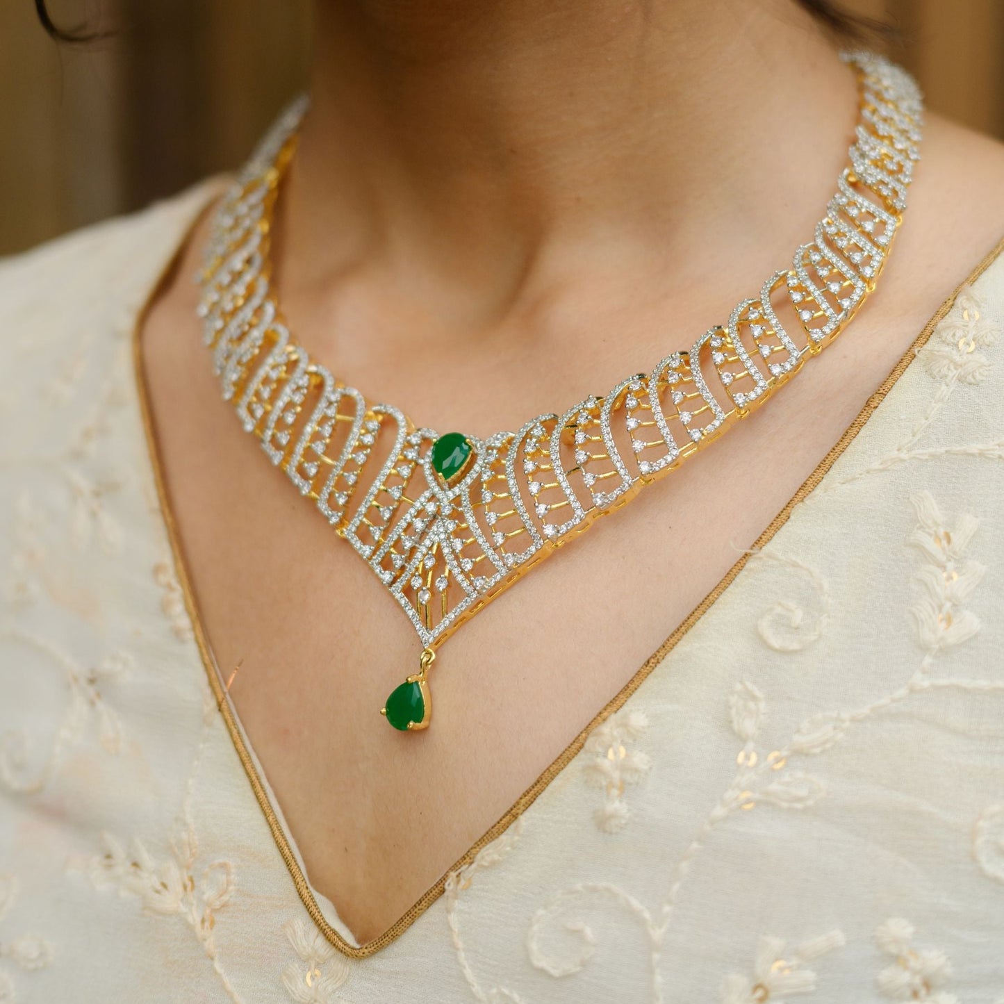 Emerald Lattice Drop Necklace