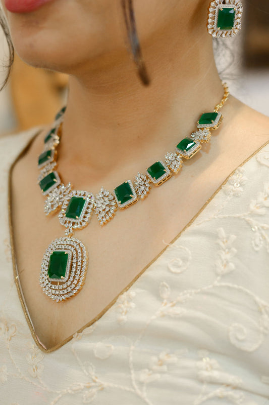 Square Cut Emerald Party Necklace