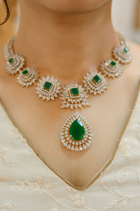 Square Cut & Pear Drop Emerald Necklace