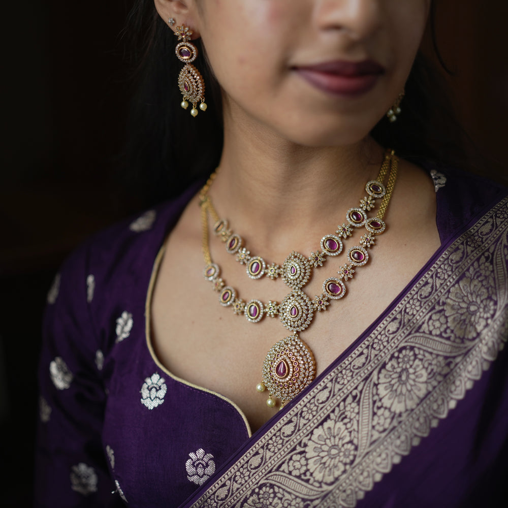Ruby Pear Drop Dual Layer Necklace