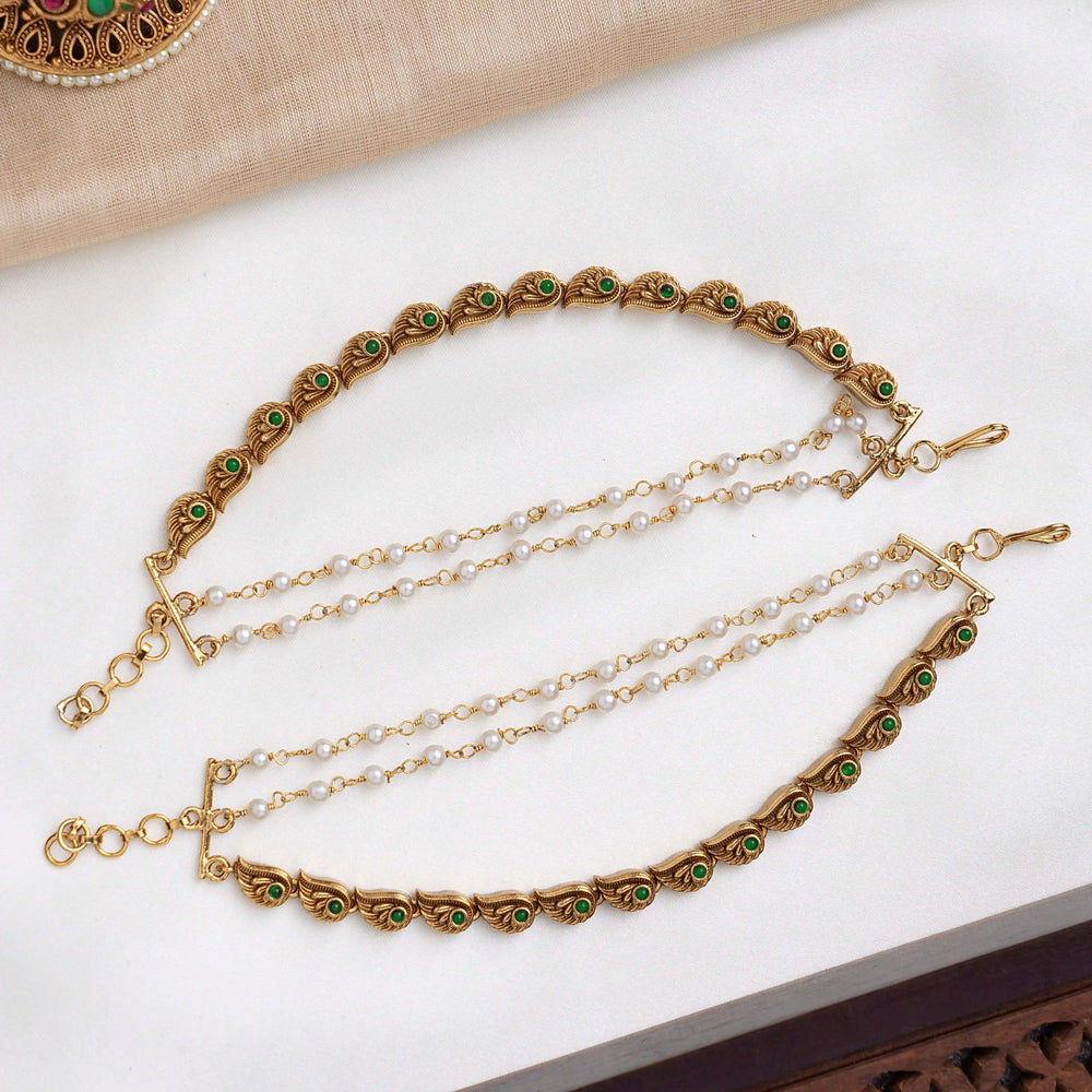 Peacock Emerald Pearl Ear Chains