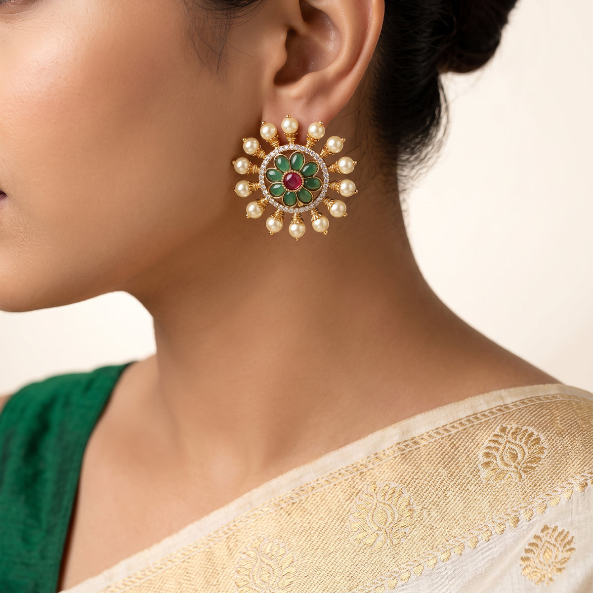 Floral Pearl Cluster Stud - view 3