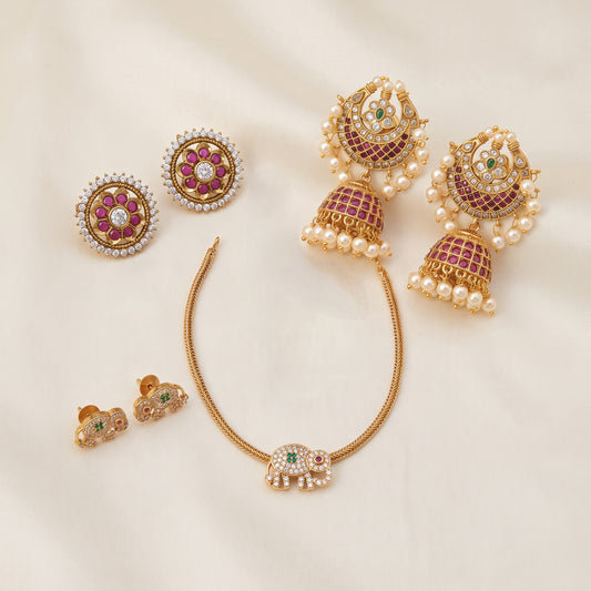 Golden Glow – Short Necklace, Studs & Bold Jhumkas