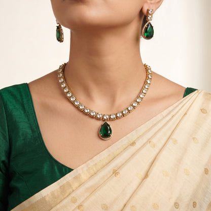 Green Moissanite Party Wear Necklace