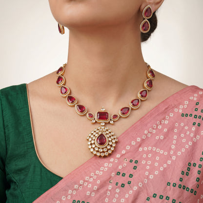 Ruby & Emerald Teardrop Necklace