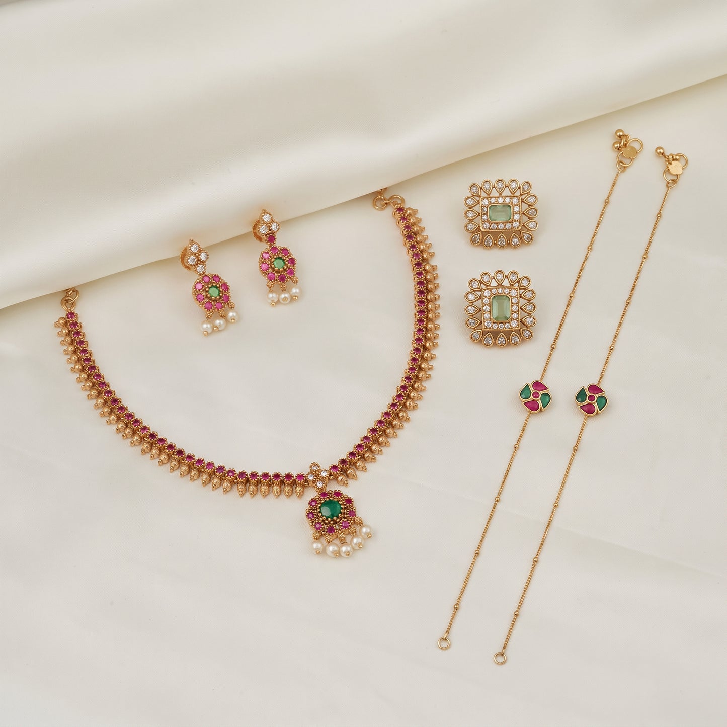 Timeless Elegance – Necklace, Studs & Anklets