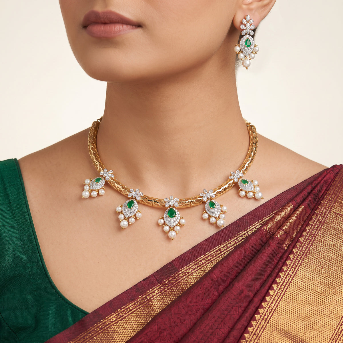 Emerald Pearl drop Necklace