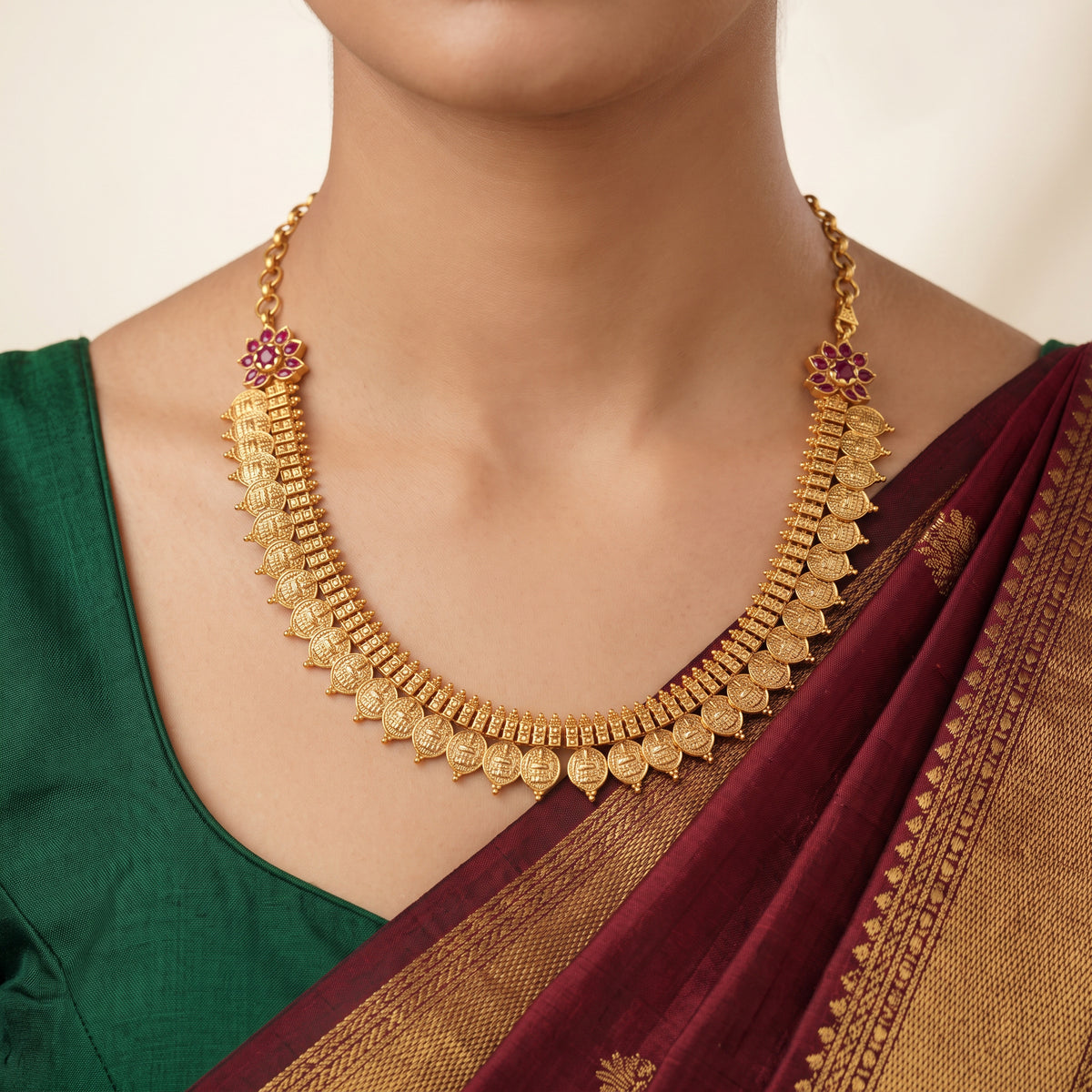 Ruby Floral Leaf Necklace