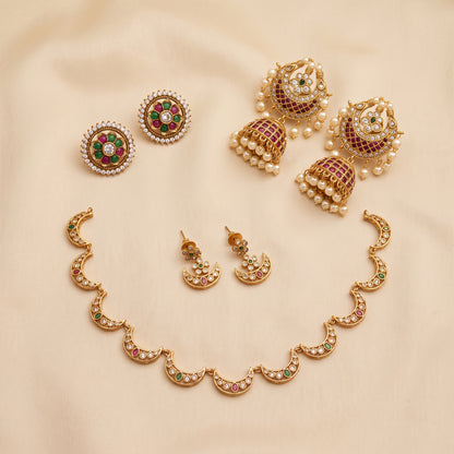 Golden Glow – Short Necklace, Studs & Bold Jhumkas