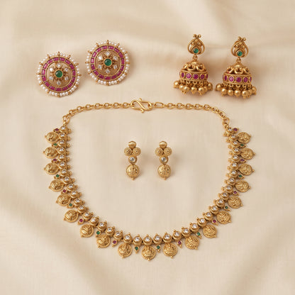 Festive Grace – Short Necklace, Studs & Mini Jhumkas