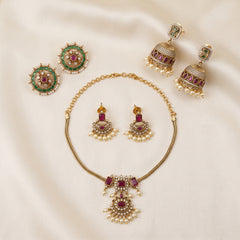 Festive Grace – Short Necklace, Studs & Mini Jhumkas