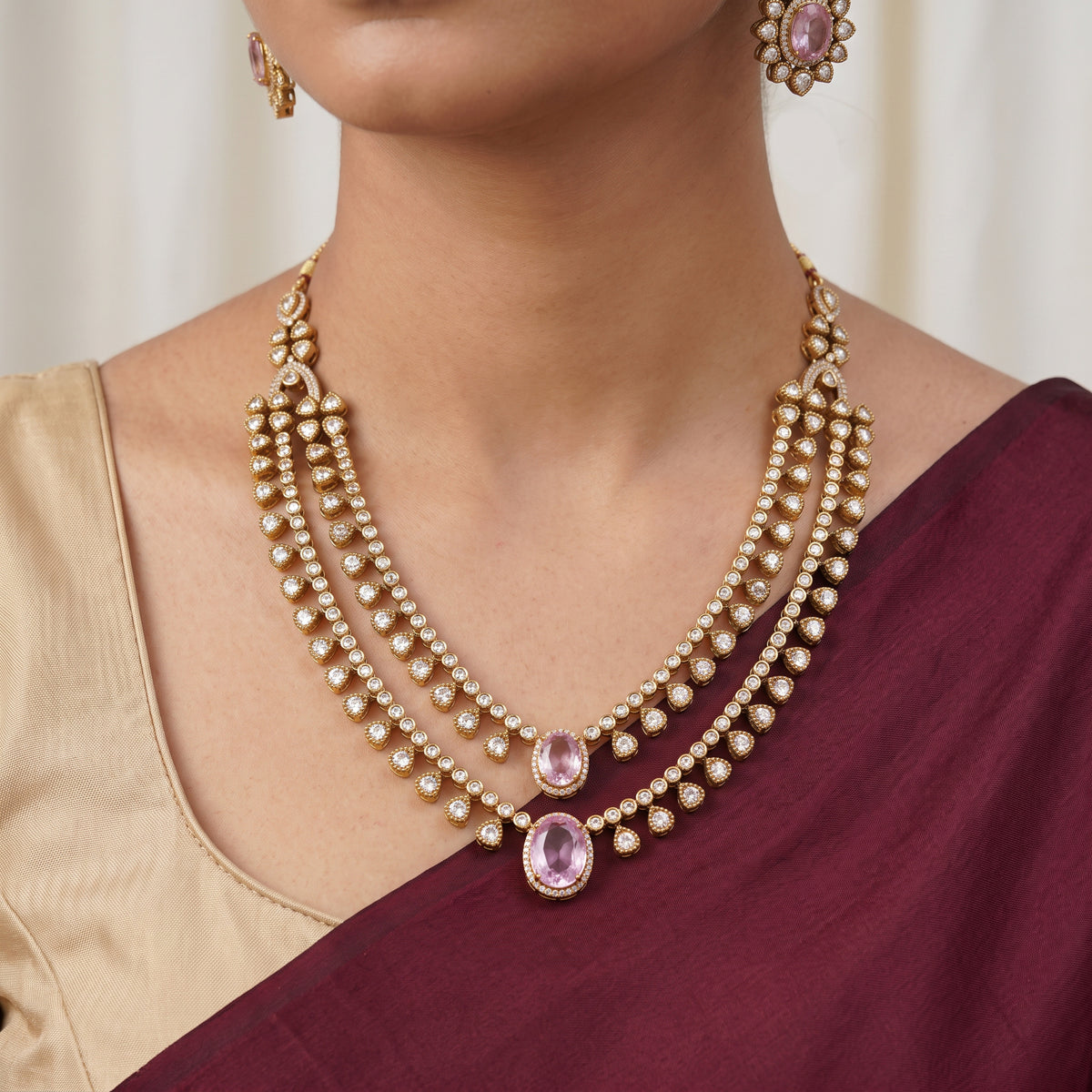 Soft Pink Moissanite Dual-Layer Necklace