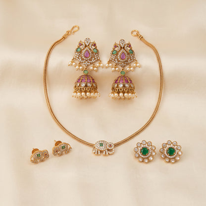 Golden Glow – Short Necklace, Studs & Bold Jhumkas