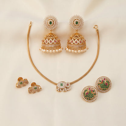 Golden Glow – Short Necklace, Studs & Bold Jhumkas